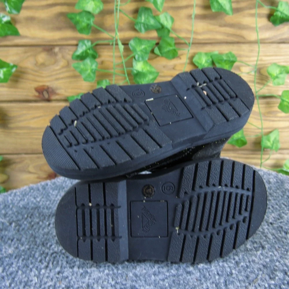 There‎ Abouts Lil Reese Toddler Kids Black Glitter Ankle Boots 6 Laces Zipper